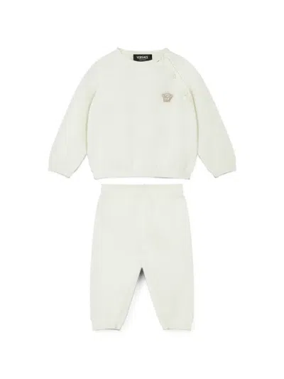Versace Babies' Cotton Knit Sweater Set In White