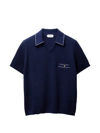 Versace Cotton Knit T-shirt In Blue