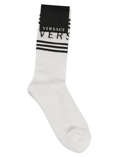 Versace Cotton Logo Socks In White/black