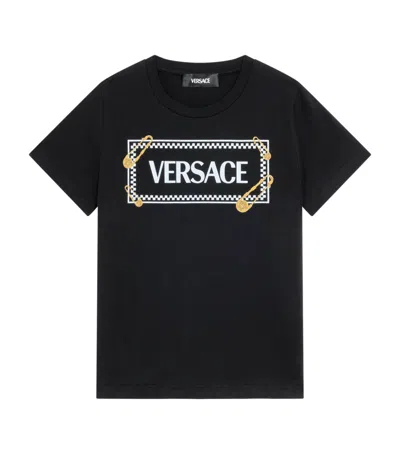 Versace Black T-shirt With 90 Vintage Logo And Pins For Kids In Multi