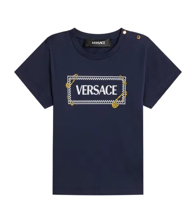 Versace Kids' Cotton Logo T-shirt In Blue