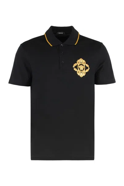 Versace Cotton-piqué Polo Shirt In Black