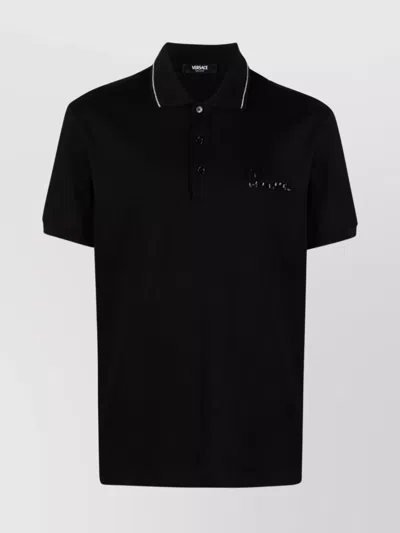 Versace Cotton Piqué Polo Shirt In Black