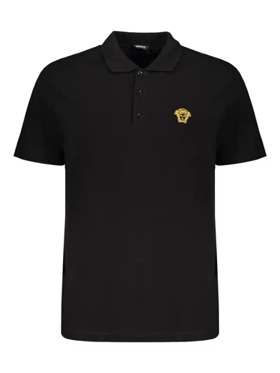 Versace Embroidered Cotton Polo Shirt In Multi