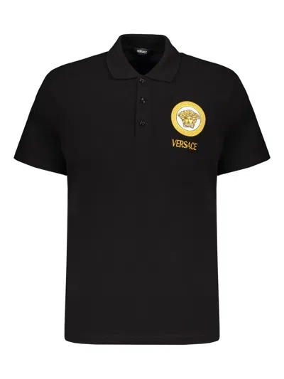 Versace Cotton Polo Shirt In Black