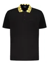 Versace Embroidered Cotton Polo Shirt In Black