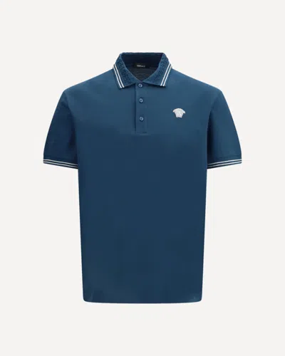 Versace Cotton Polo Shirt In Blue