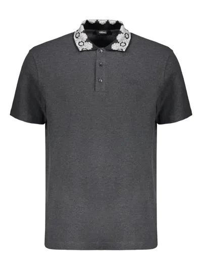 Versace Cotton Polo Shirt In Grey