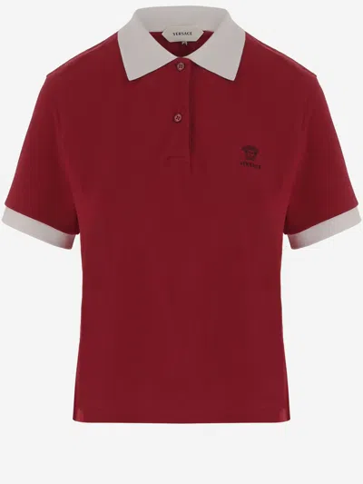 Versace Cotton Polo Shirt With Logo In Red