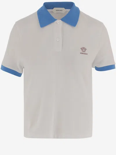 Versace Cotton Polo Shirt With Logo In White