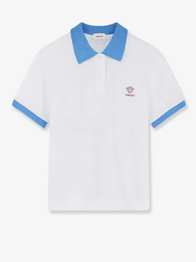 Versace Cotton Polo Shirt With Medusa Embroidery In White