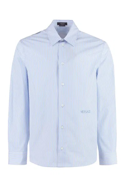 Versace Cotton Poplin Shirt In Blue