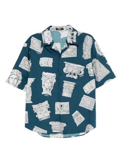 Versace Cotton Poplin Shirt In Green