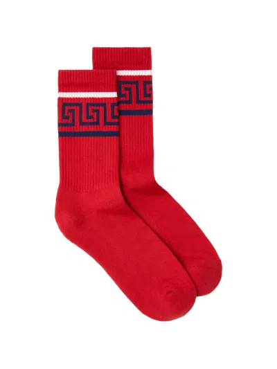 Versace Cotton Ribbed Socks In Red