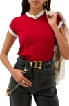 Versace Cotton V Neck Top Short Sleeves Buttons In Red