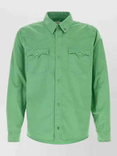 Versace Cotton Shirt Long Sleeves Button Collar In Green