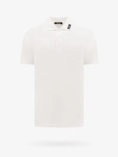 Versace Cotton Shirt Polo With Logoed Label In White