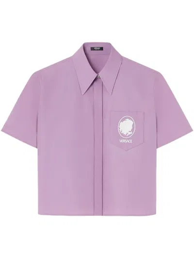 Versace Embroidered Cameo Logo Top In Purple