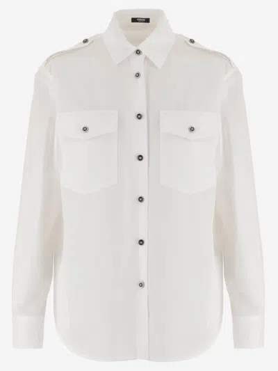 Versace Cotton Shirt With Contrasting Buttons In White