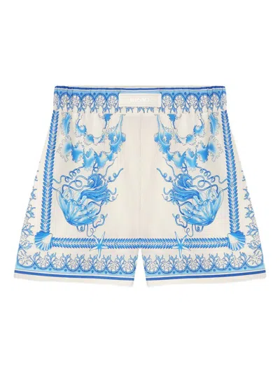 Versace Cotton Shorts With Underwater Baroque Print In White