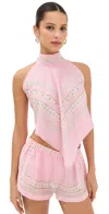 Versace Cotton Silk Voile Treasure Print Top Pastel Pink/milk In Pastel Pink/milk