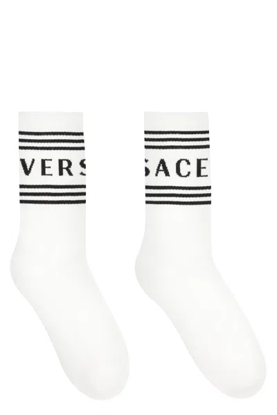 Versace Cotton Socks With Logo In White