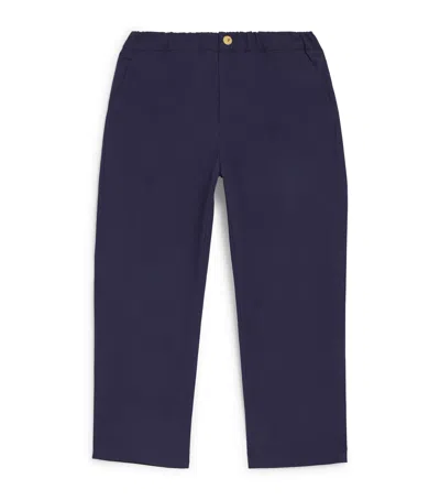 Versace Kids' Cotton Straight Trousers In Navy
