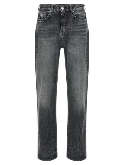 Versace Stonewashed Straight-leg Cotton Jeans In Gray