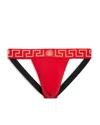 Versace Cotton Stretch Greca Border Jockstrap In Red-gold