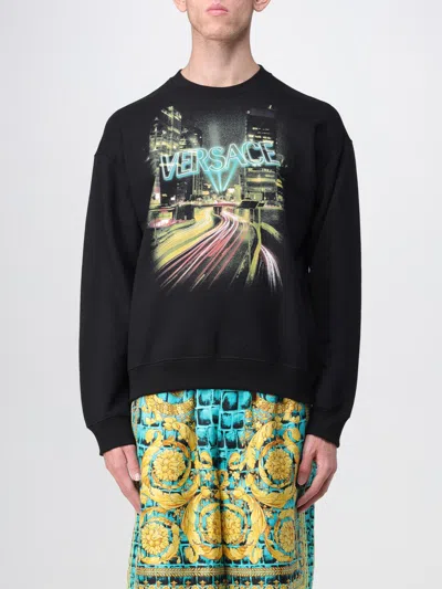 Versace City Lights Cotton Sweatshirt In Black