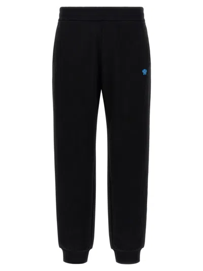 Versace Elastic Waistband Joggers With Ribbed Cuffs In Black