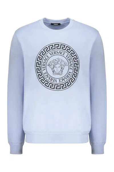 Versace Cotton Sweatshirt In Light Blue