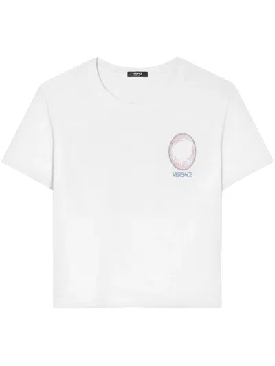 Versace Cameo Logo T-shirt With Classic Crew Neckline In White