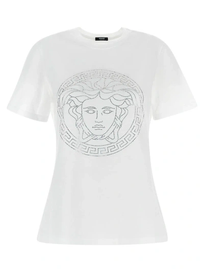 Versace Cotton T-shirt In White Gold