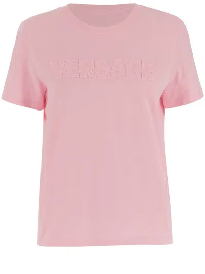 Versace Cotton T-shirt With Logo In Pink
