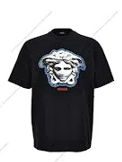 Versace Cotton T Shirt With Logo Print In Black