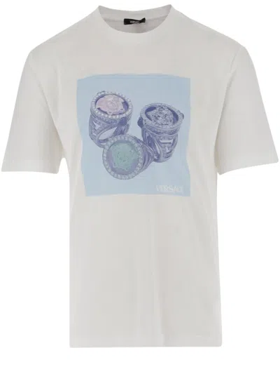 Versace Cotton T-shirt With Logo In White
