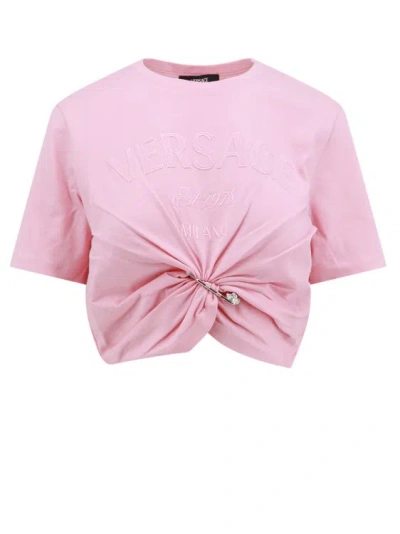 Versace Cotton T-shirt With Safety Pin Detail In Pink