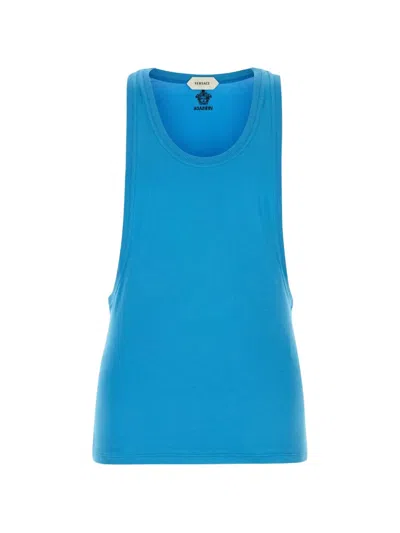 Versace Stretch Cotton Racerback Tank Top In Blue