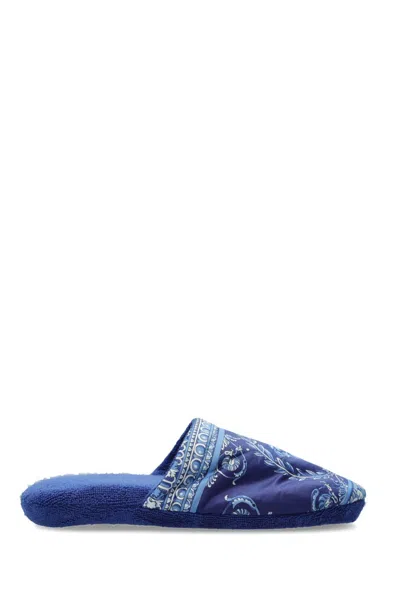 Versace Cotton Terry Baroque Slippers In Blue