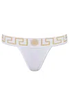 Versace Greca-border Stretch Cotton Thong In Bianco