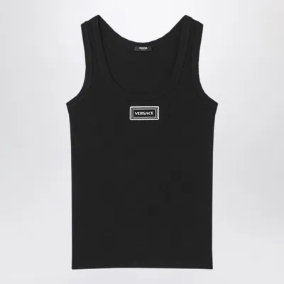 Versace Logo Cotton Tank Top In Black