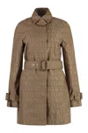 Versace Trench Coat With Allover Motif And Belted Waist In Brown