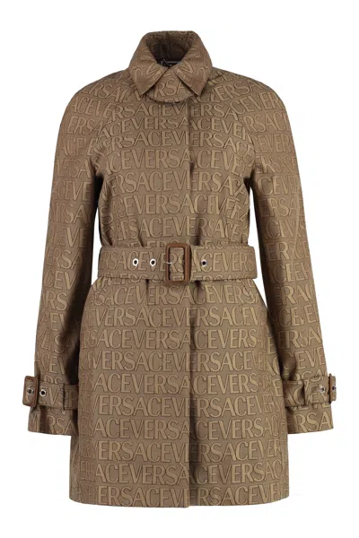 Versace Cotton Trench Coat In Sand
