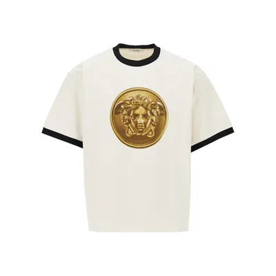 VERSACE COTTON T-SHIRT WITH MEDUSA COIN PRINT