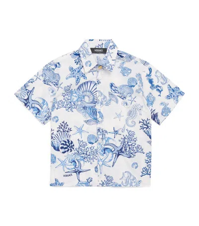 Versace Kids' Cotton Underwater Barocco Shirt In Blue