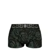 Versace Black Boxer Briefs With Barocco Print In Stretch Cotton Manb