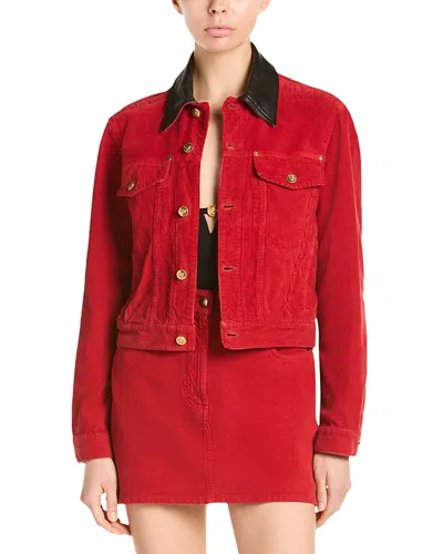 Versace Cotton Velvet Leather Collar Jacket In Red