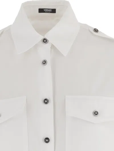 Versace Cotton With Contrasting Logo Buttons Shirt In White