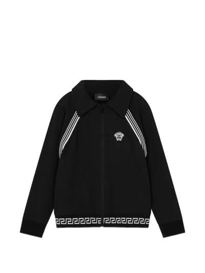 Versace Cotton-jersey Zip Sweatshirt In Black